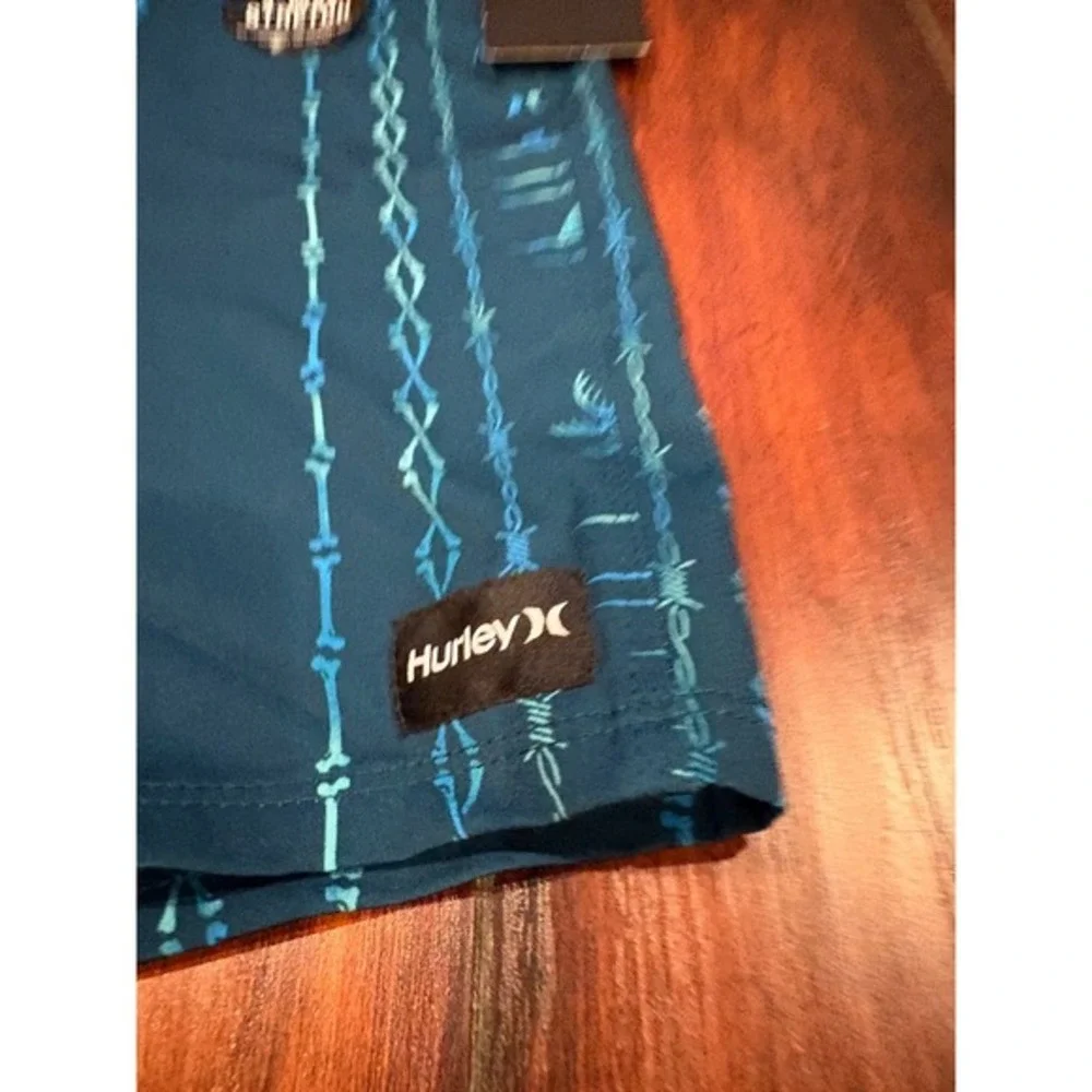Kids Hurley Board Shorts Teal Blue 4‎ Way StretchPalm Tree Bone Print Size 10 25